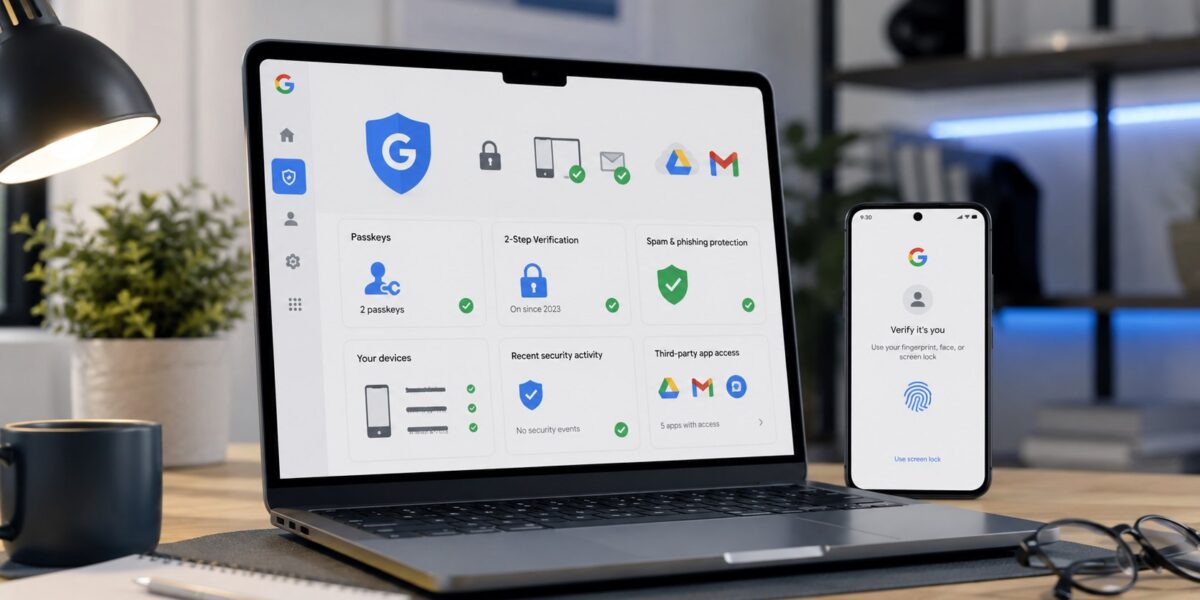 Google Konto absichern 2026: So schützen Sie Gmail, Drive und Android mit Passkeys, 2FA, Recovery-Mail, Gerätecheck und App-Zugriffen vor Phishing und Kontoübernahme. Schritt für Schritt erklärt.