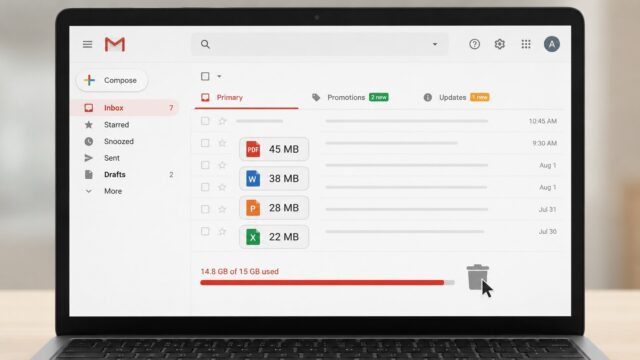 Gmail Speicher voll? Mit Suchbefehlen große E-Mails finden, alte Anhänge sicher löschen, Papierkorb leeren und in wenigen Minuten Google Speicher freigeben.