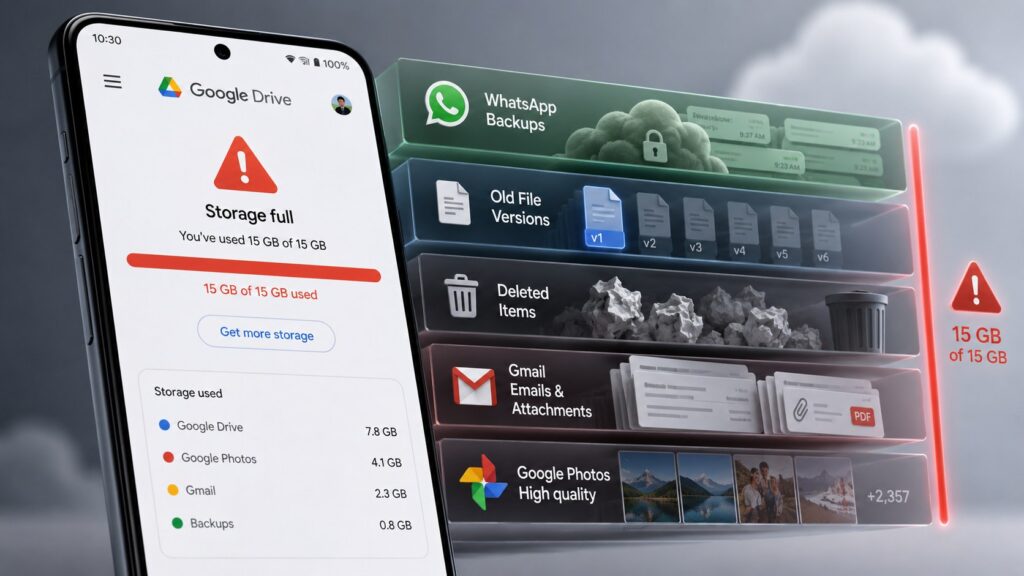 Google Drive Speicher falsch: Versteckte Backups, Dateiversionen und Papierkörbe finden