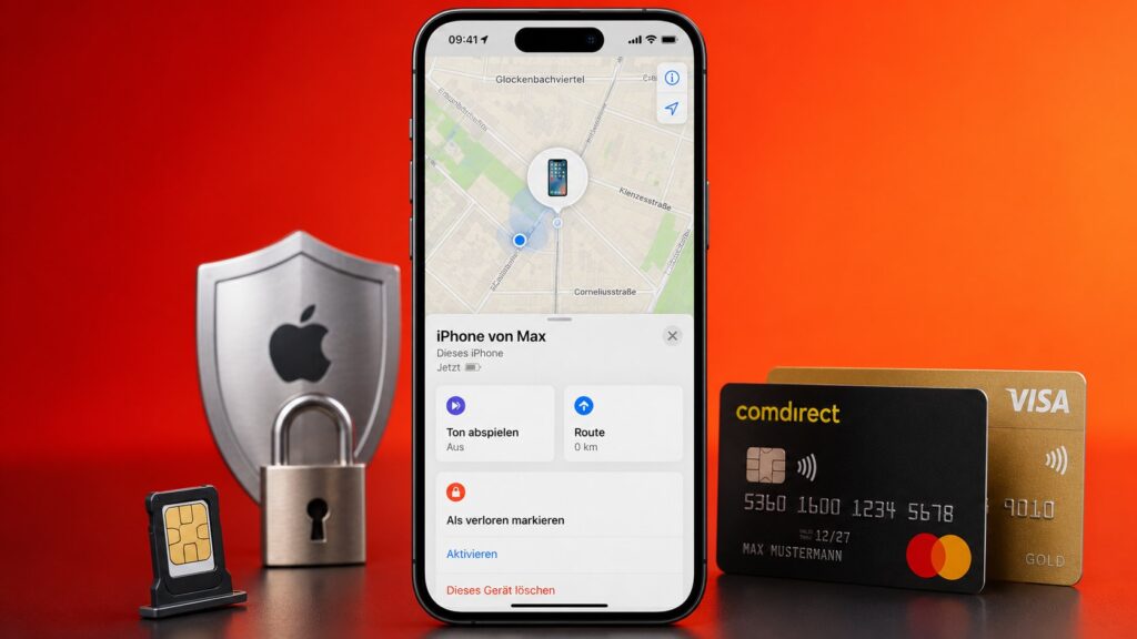 Aktuelles Bild: iPhone gestohlen was tun? So orten und sperren Sie das Gerät, schützen Apple-ID, Fotos, Banking-Apps und SIM-Karte und erkennen Phishing nach einem Diebstahl rechtzeitig und zuverlässig.