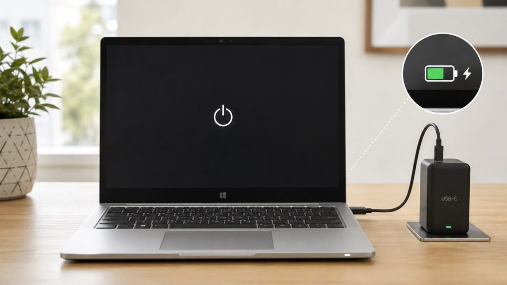 Windows-Laptop lädt nur im ausgeschalteten Zustand: USB-C-Netzteil, BIOS und Akkutreiber prüfen
