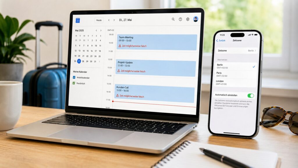 Google Kalender zeigt nach dem Urlaub Termine zur falschen Uhrzeit: Zeitzone wieder richtig einstellen