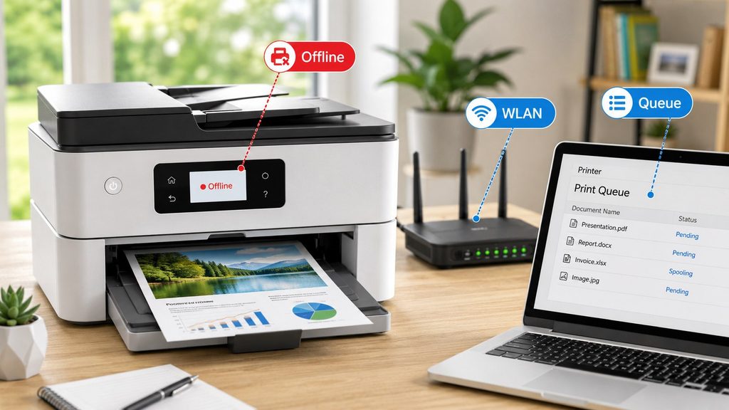 Drucker nach den Sommerferien dauerhaft „offline“: Windows 11, WLAN und Druckerwarteschlange prüfen