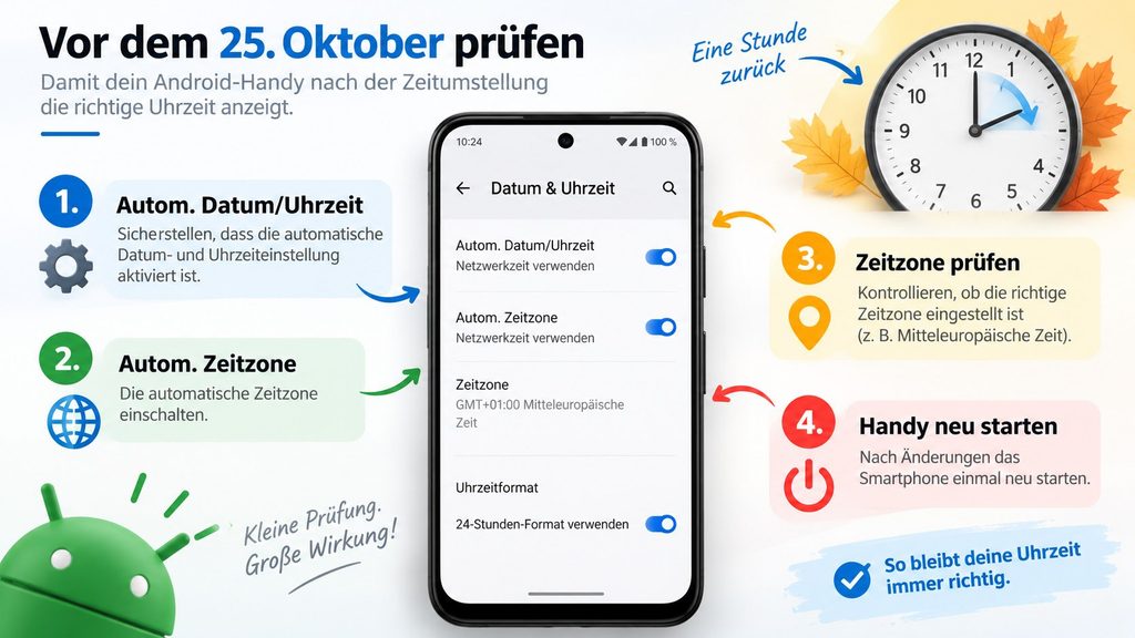 Android zeigt nach der Zeitumstellung die falsche Uhrzeit: Diese Einstellungen sollten Sie vor dem 25. Oktober prüfen